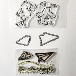 #36 Stamp & Die Set Birds Paper Airplane Flying Hello Card Making